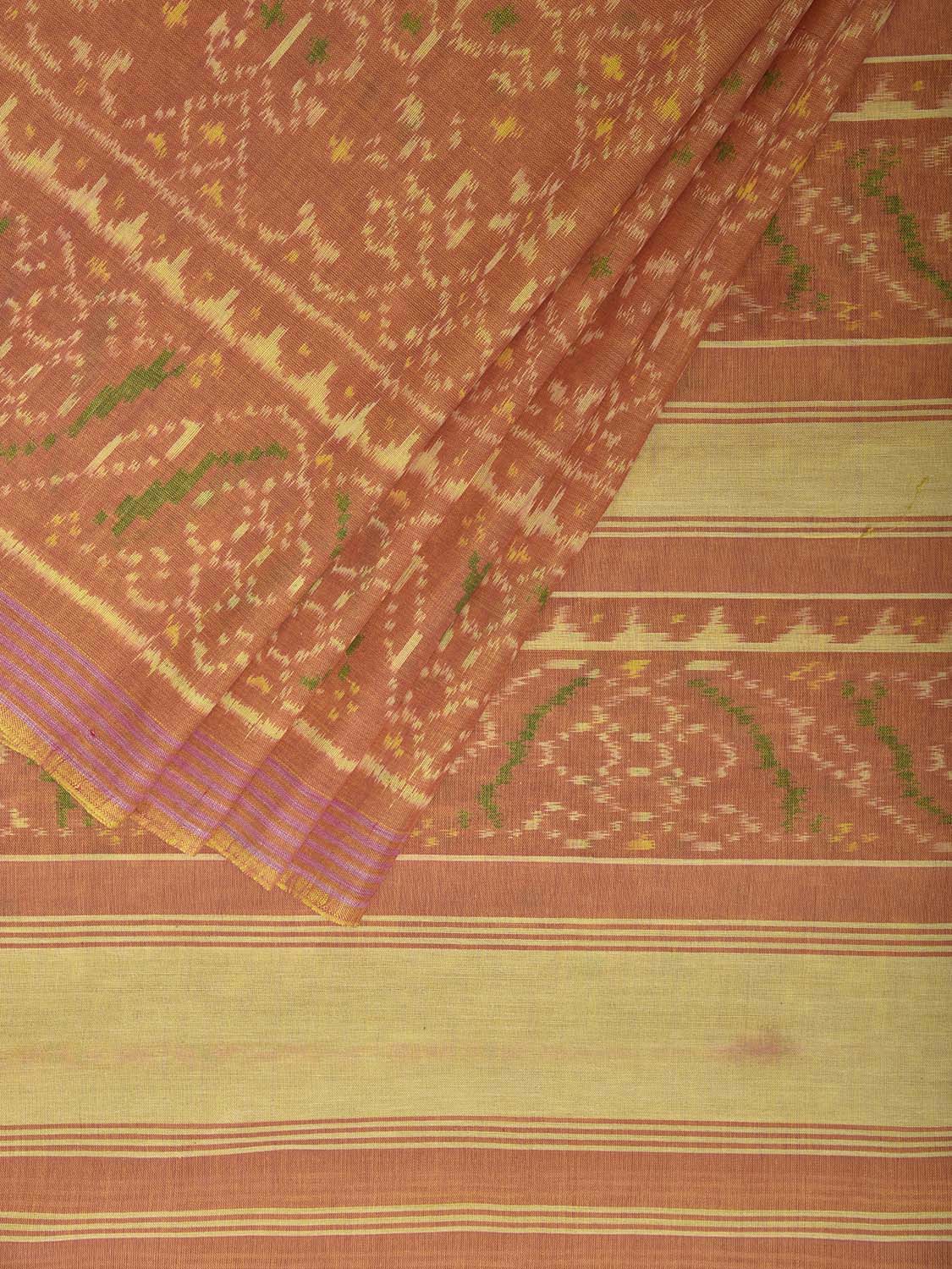 Light Orange Ikat Cotton Handloom Saree with All Over Design i0929