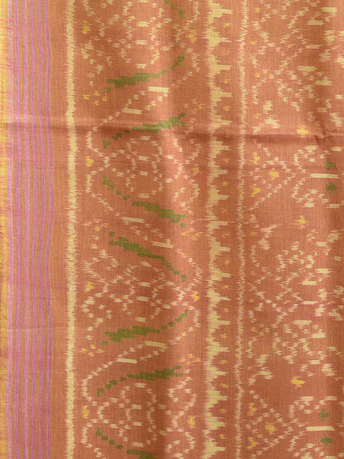 Light Orange Ikat Cotton Handloom Saree with All Over Design i0929