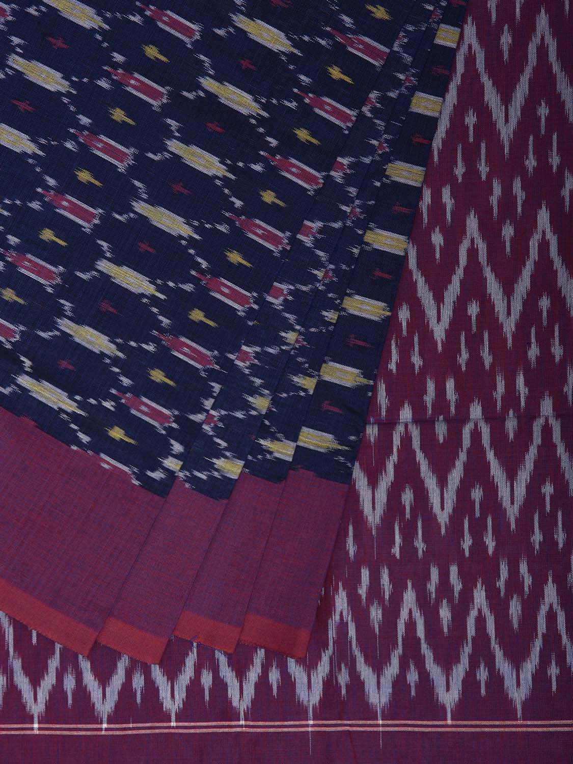 Navy and Purple Ikat Cotton Handloom Saree with All Over Grill Design No Blouse i0931