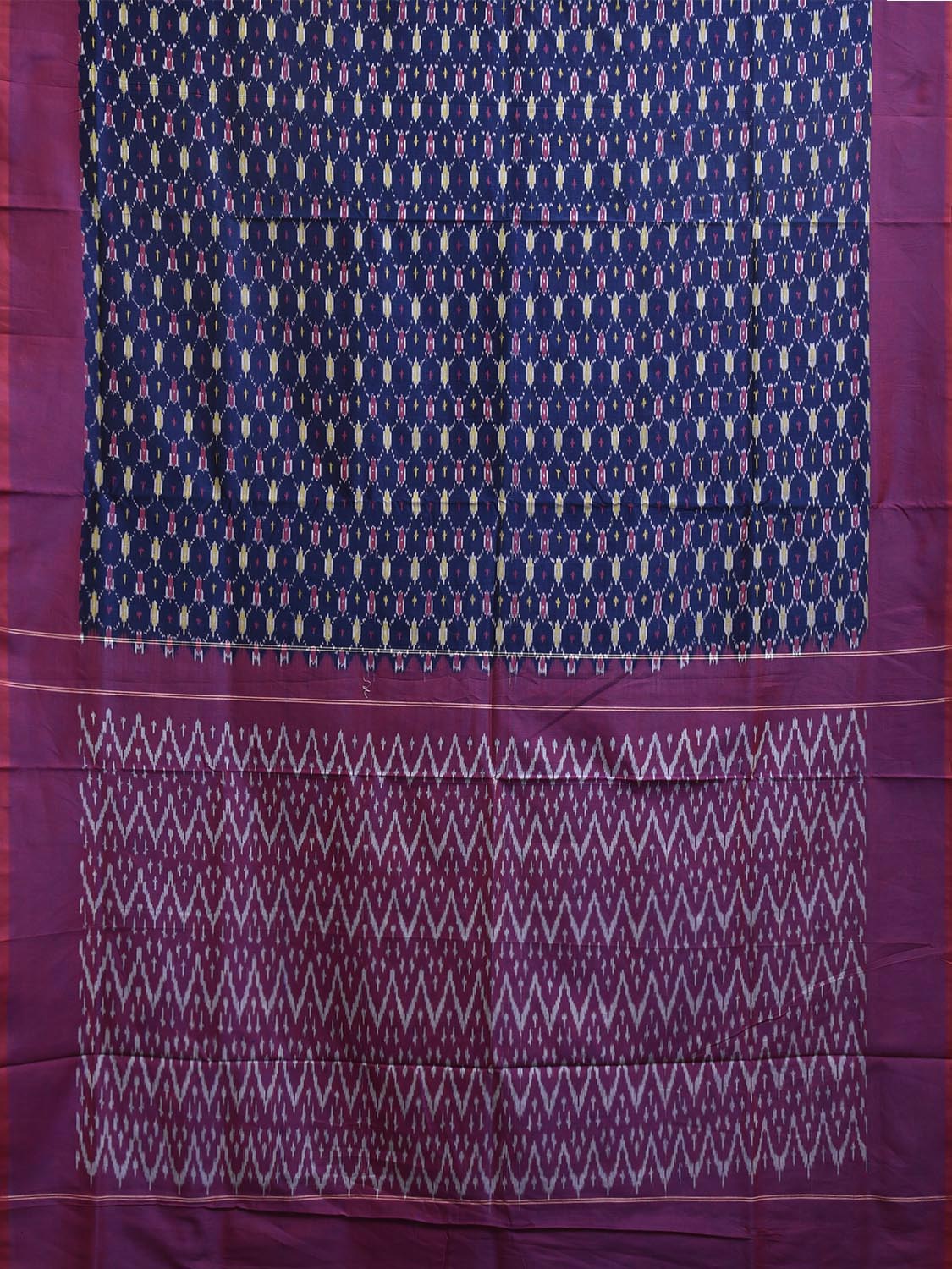 Navy and Purple Ikat Cotton Handloom Saree with All Over Grill Design No Blouse i0931