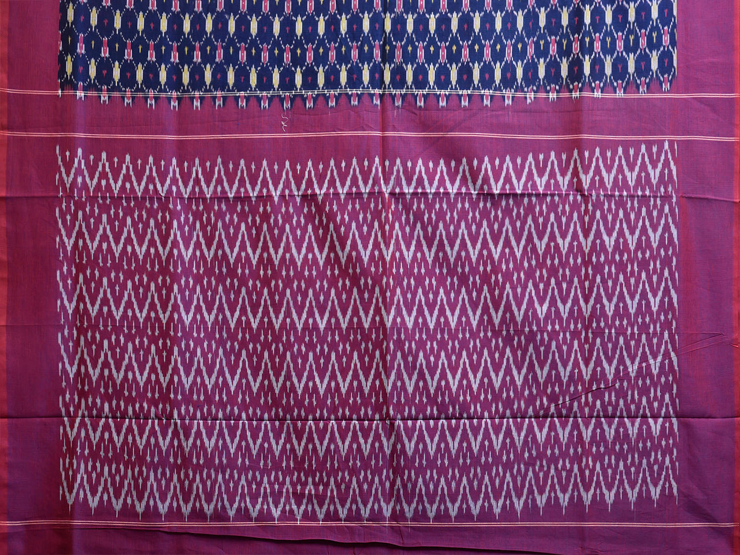 Navy and Purple Ikat Cotton Handloom Saree with All Over Grill Design No Blouse i0931