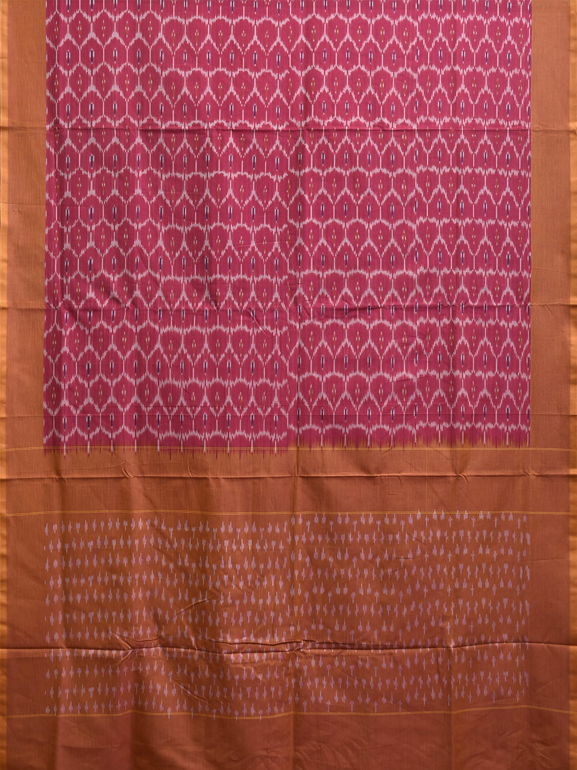 Pink and Mustard Ikat Cotton Handloom Saree with All Over Grill Design No Blouse i0932