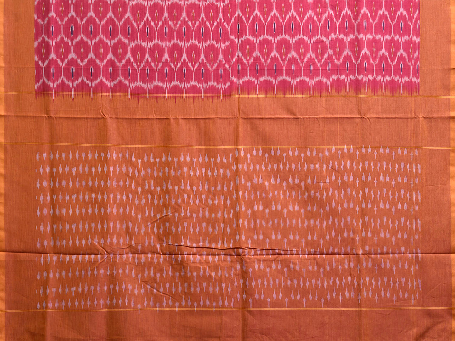 Pink and Mustard Ikat Cotton Handloom Saree with All Over Grill Design No Blouse i0932