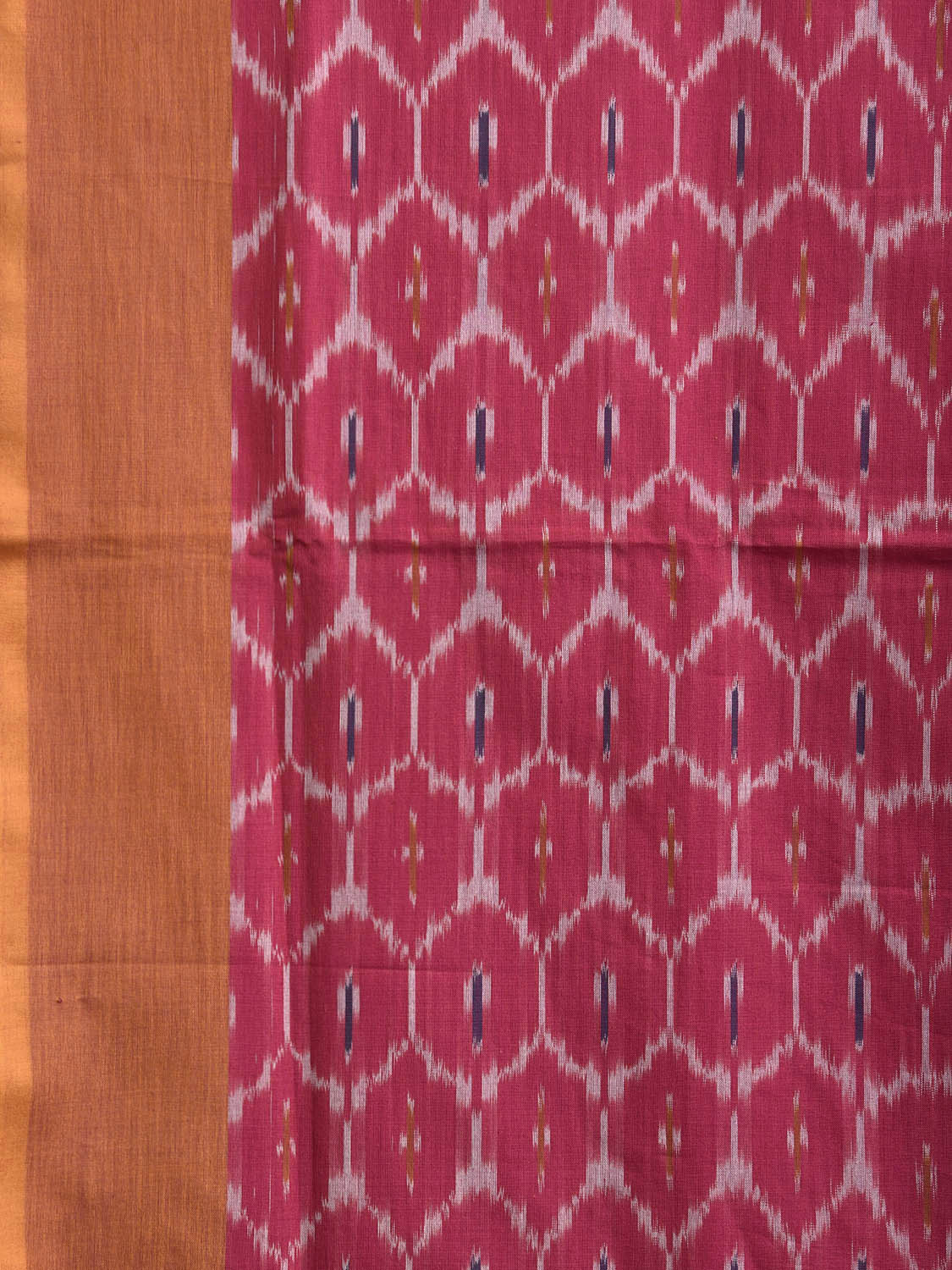 Pink and Mustard Ikat Cotton Handloom Saree with All Over Grill Design No Blouse i0932