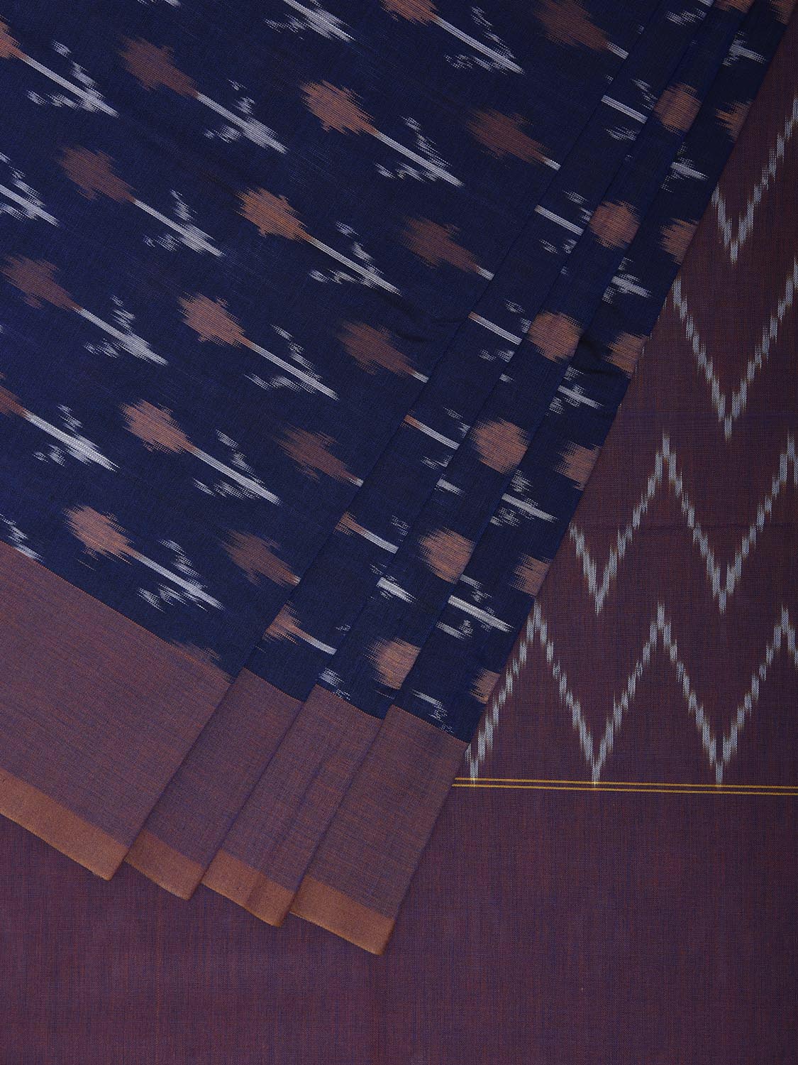 Navy Ikat Cotton Handloom Saree with Arrow Head Buta Design No Blouse i0933