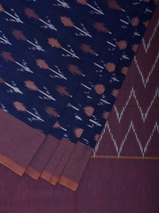 Navy Ikat Cotton Handloom Saree with Arrow Head Buta Design No Blouse i0933