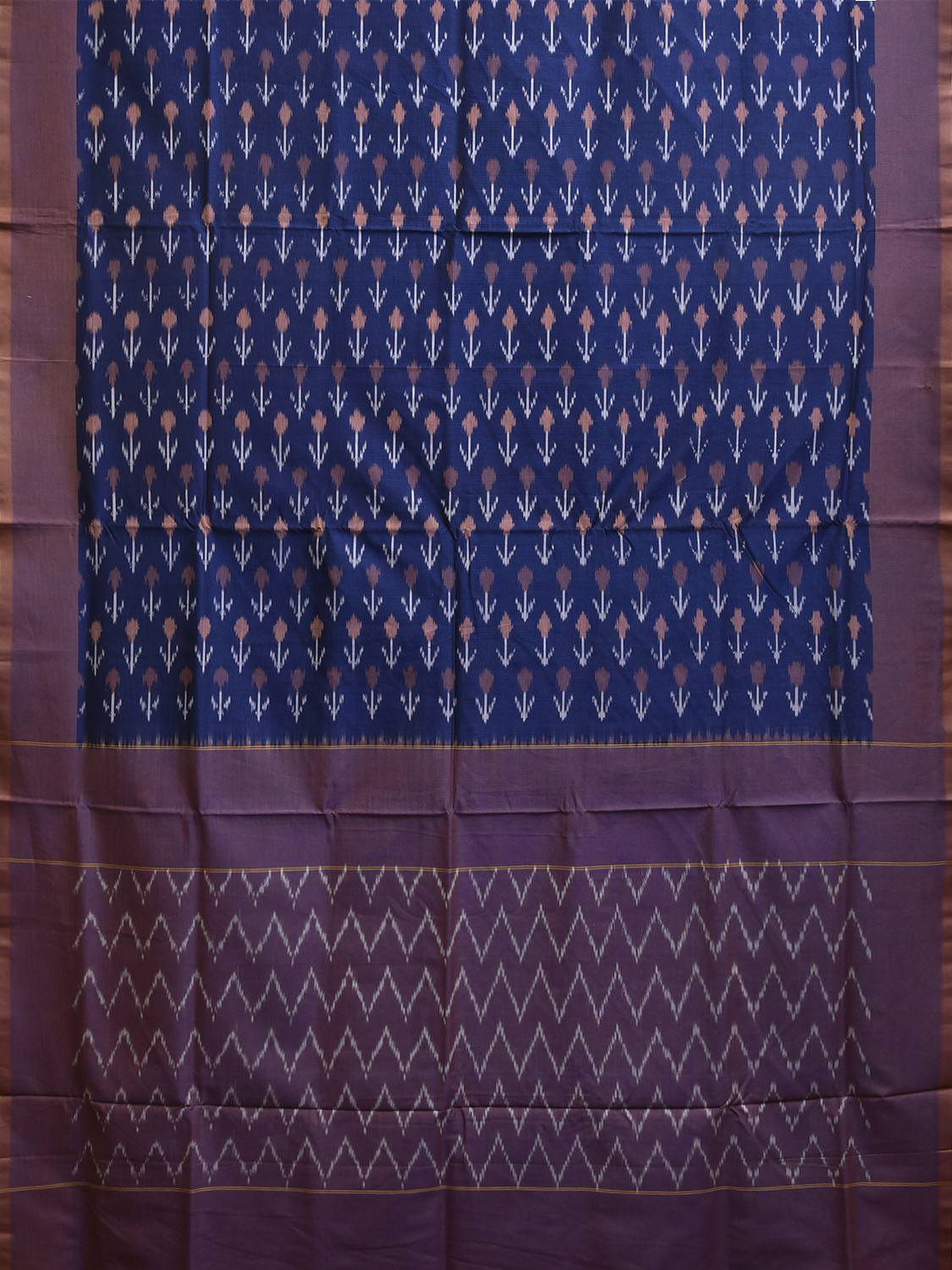 Navy Ikat Cotton Handloom Saree with Arrow Head Buta Design No Blouse i0933