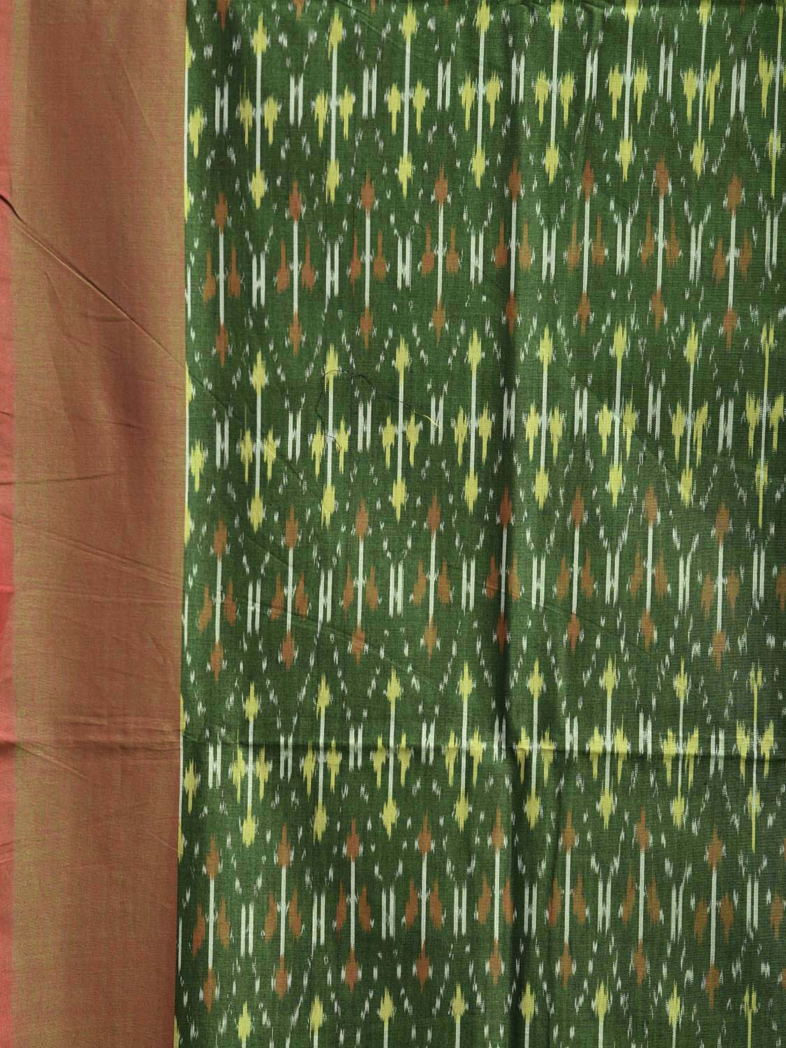 Green and Fawn Ikat Cotton Handloom Saree with All Over Design No Blouse i0934