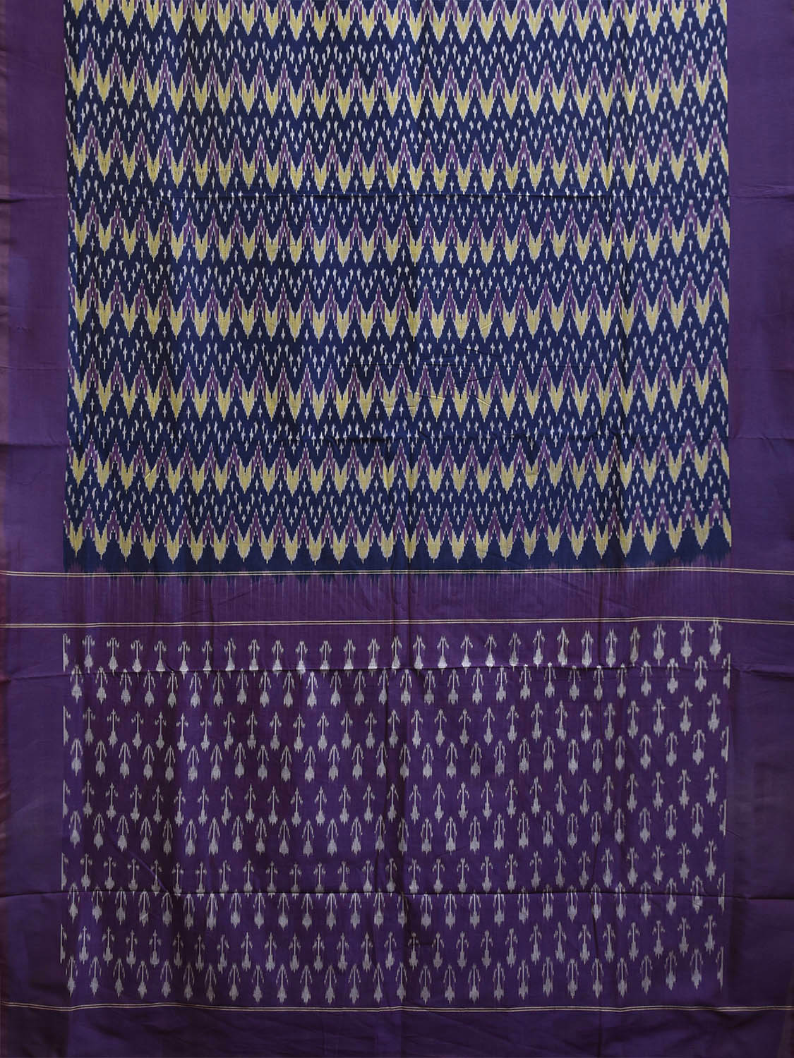 Dark Blue and Purple Ikat Cotton Handloom Saree with All Over Zig-Zag Design No Blouse i0935