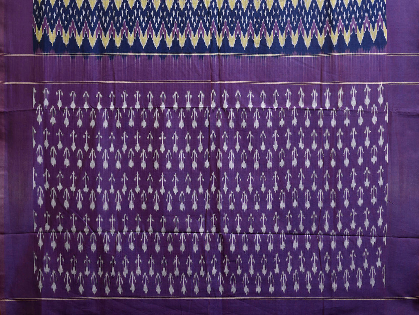 Dark Blue and Purple Ikat Cotton Handloom Saree with All Over Zig-Zag Design No Blouse i0935