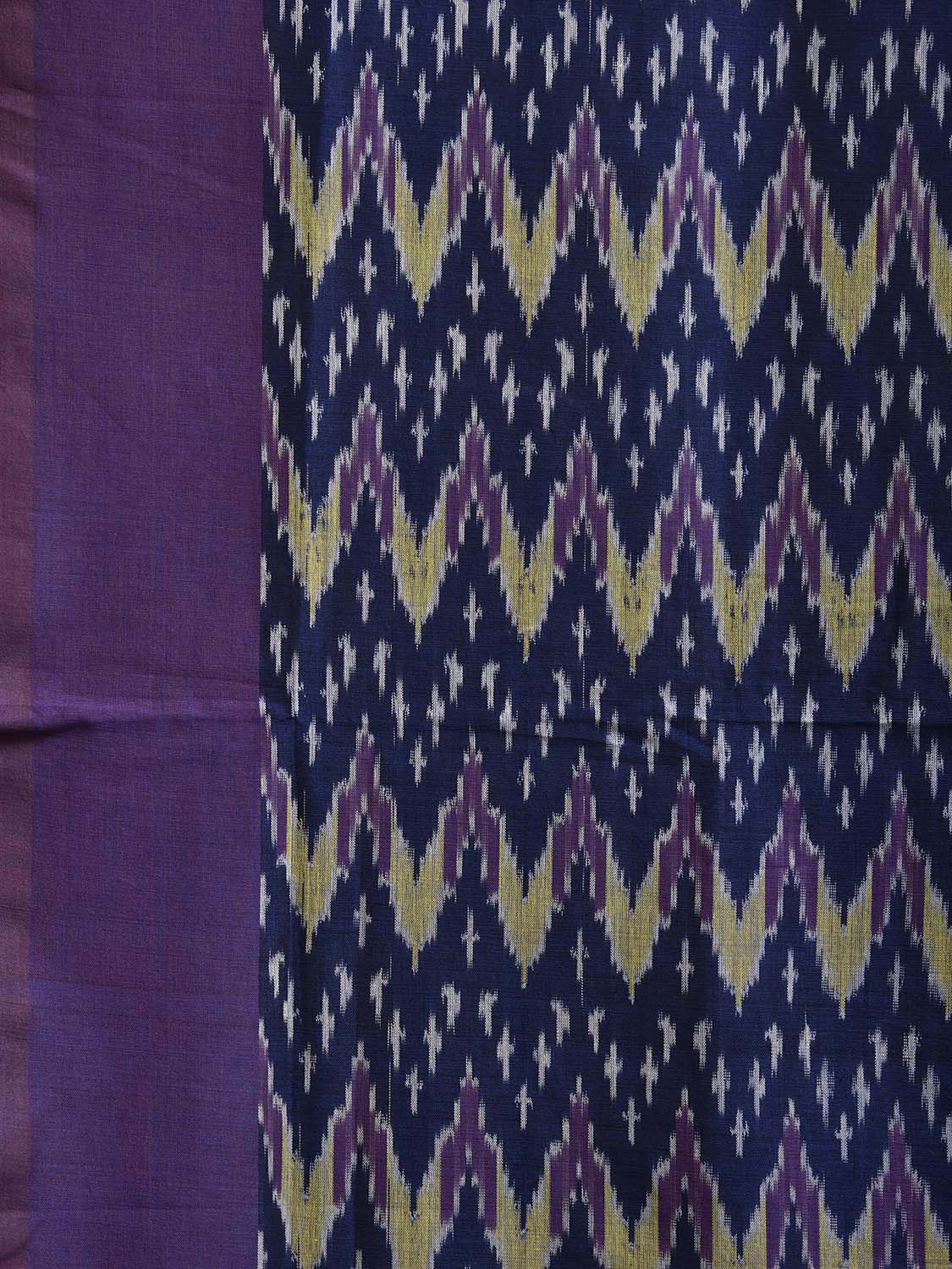 Dark Blue and Purple Ikat Cotton Handloom Saree with All Over Zig-Zag Design No Blouse i0935