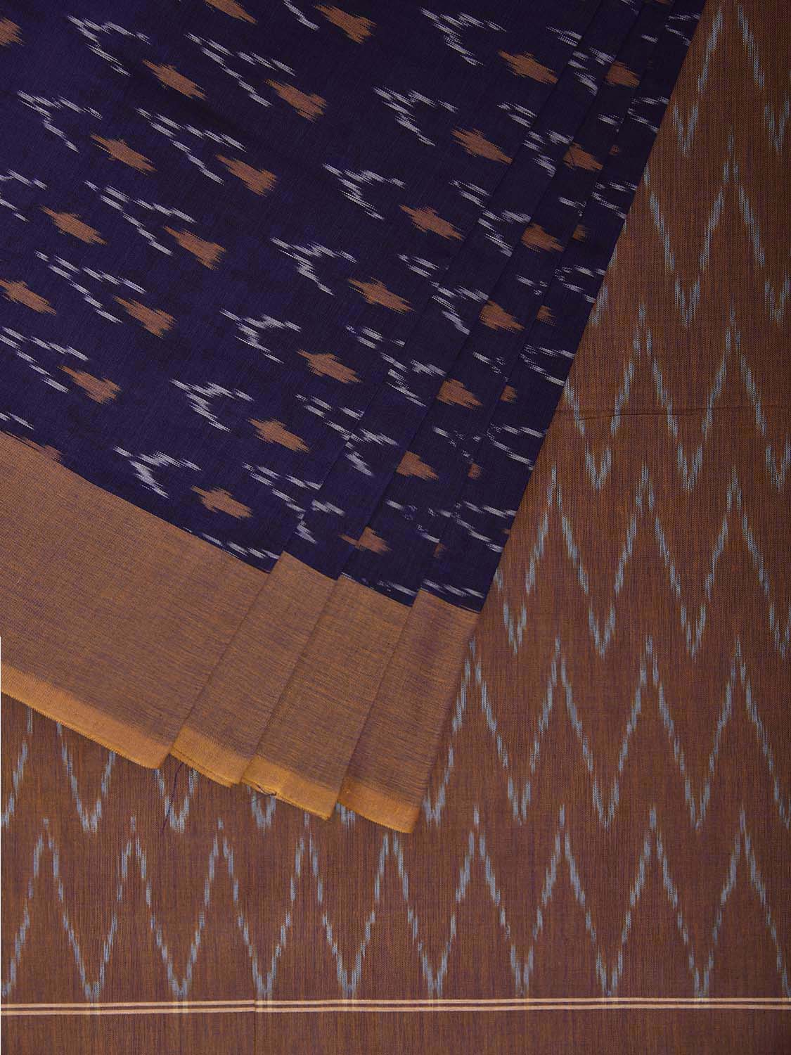 Indigo Ikat Cotton Handloom Saree with All Over Arrow Head Buta Design No Blouse i0937