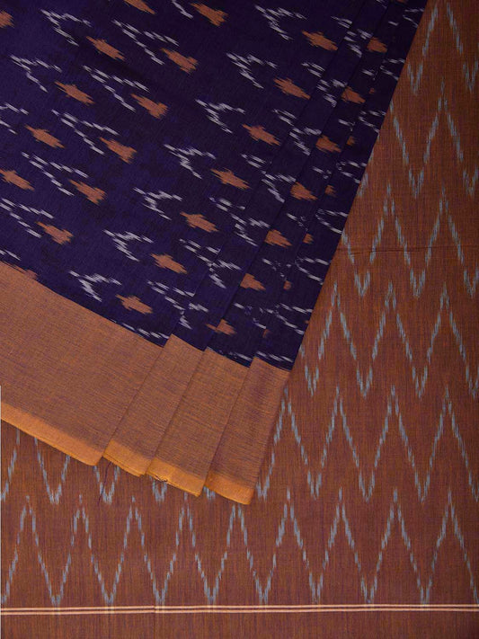 Indigo Ikat Cotton Handloom Saree with All Over Arrow Head Buta Design No Blouse i0937