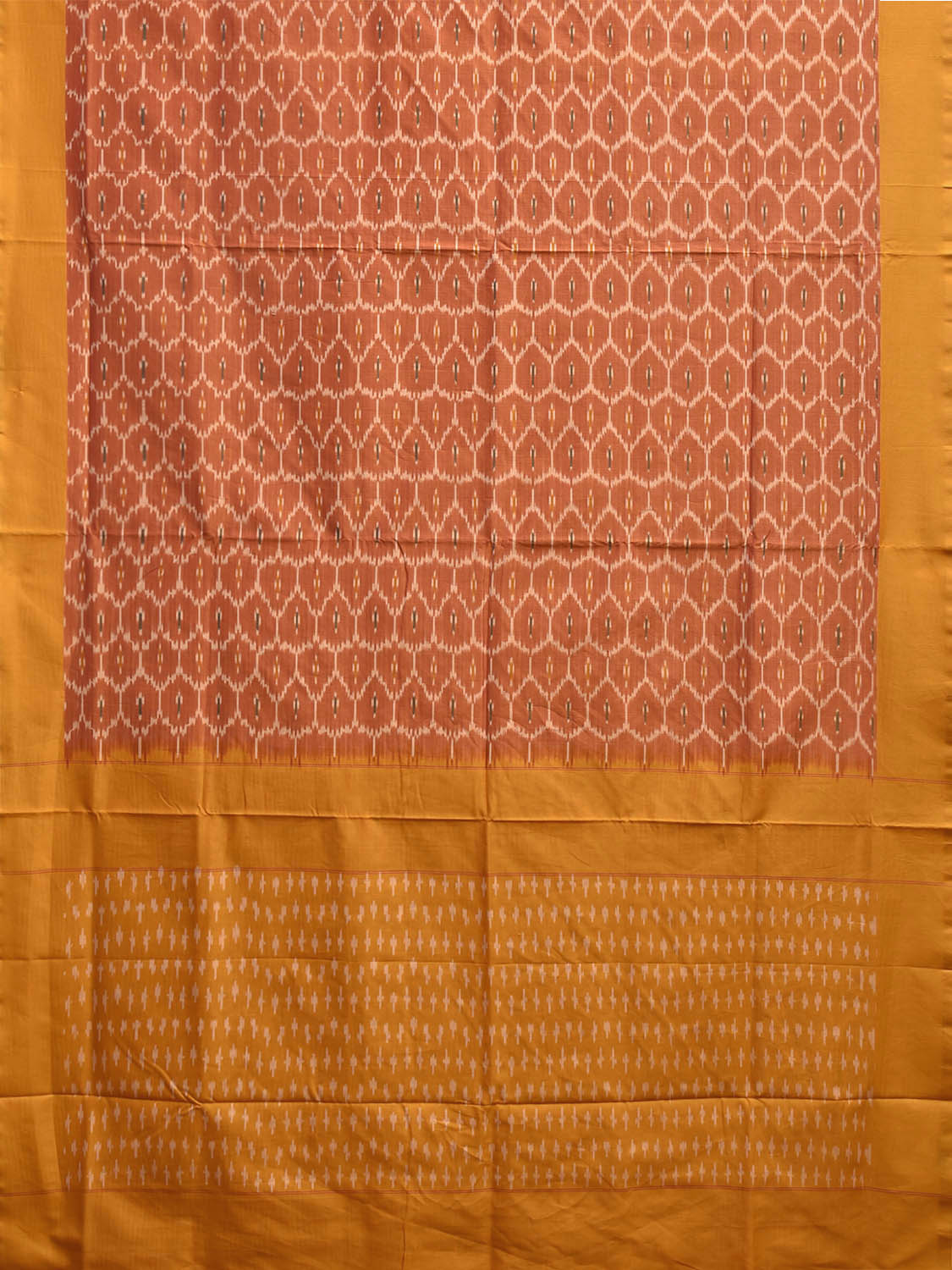 Orange and Yellow Ikat Cotton Handloom Saree with All Over Grill Design No Blouse i0938