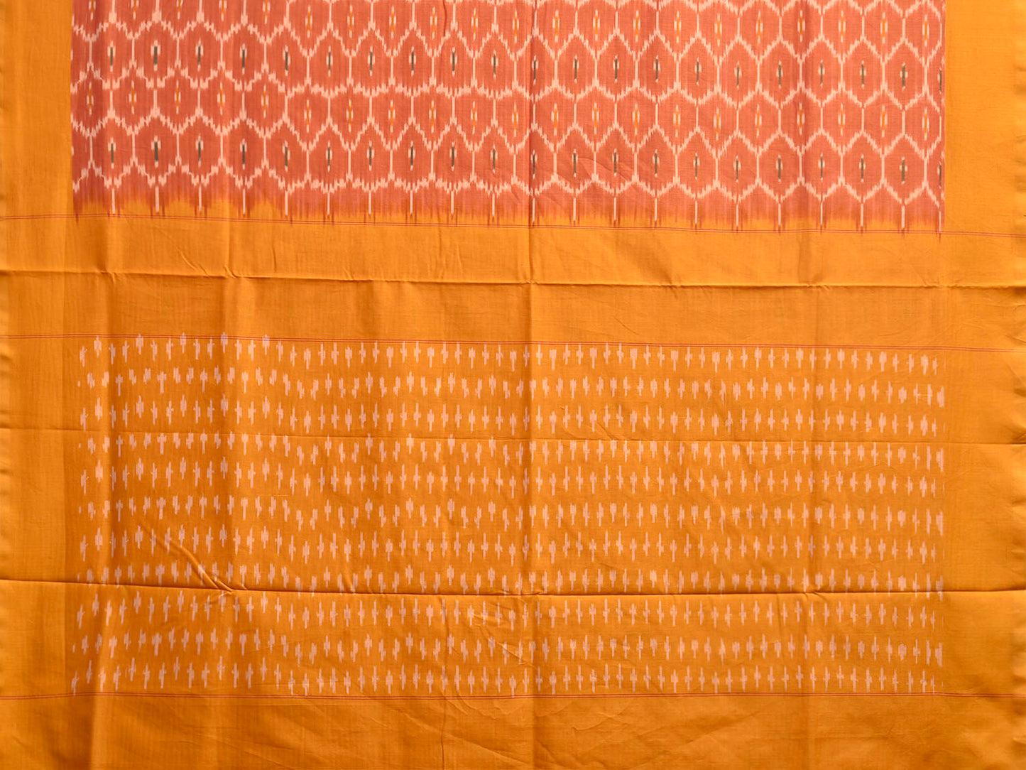 Orange and Yellow Ikat Cotton Handloom Saree with All Over Grill Design No Blouse i0938
