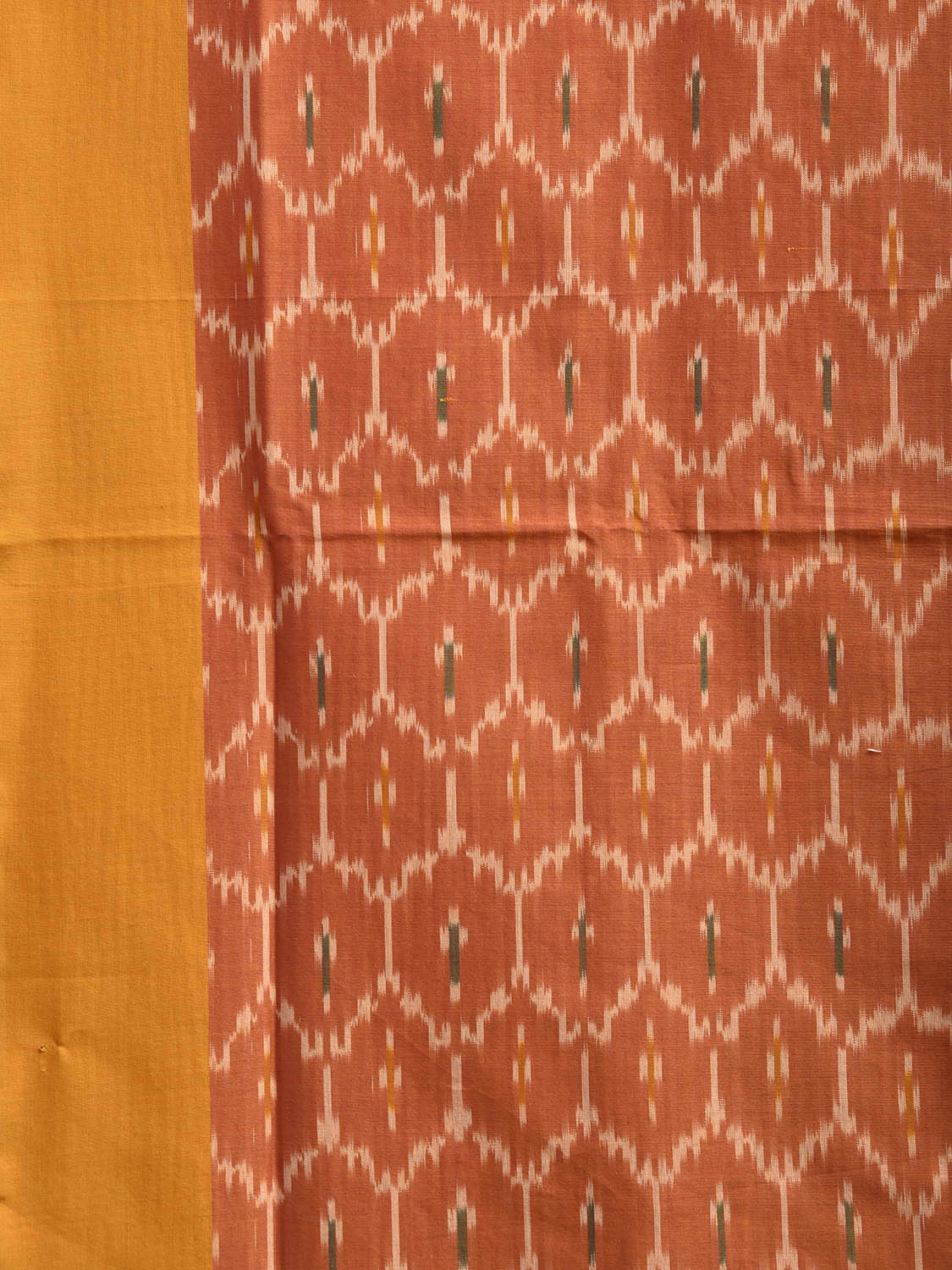 Orange and Yellow Ikat Cotton Handloom Saree with All Over Grill Design No Blouse i0938