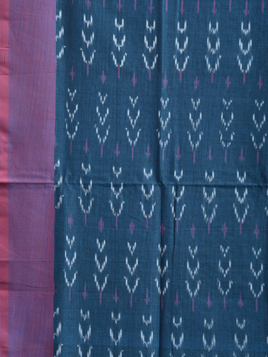 Teal and Purple Ikat Cotton Handloom Saree with Zig-Zag Pallu Design No Blouse i0939