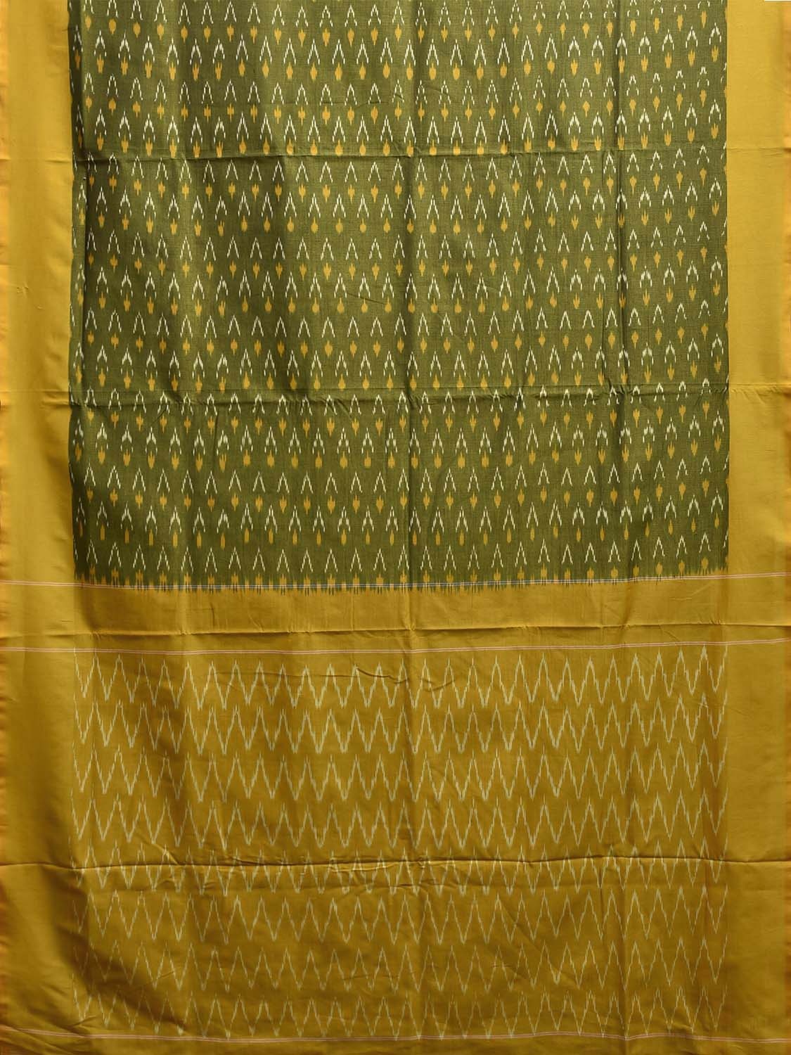 Green and Yellow Pochampally Ikat Cotton Handloom Saree with Zig-Zag Pallu Design No Blouse i0941