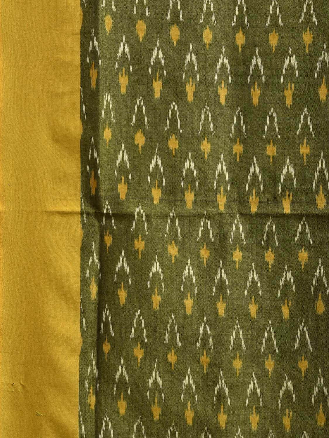 Green and Yellow Pochampally Ikat Cotton Handloom Saree with Zig-Zag Pallu Design No Blouse i0941