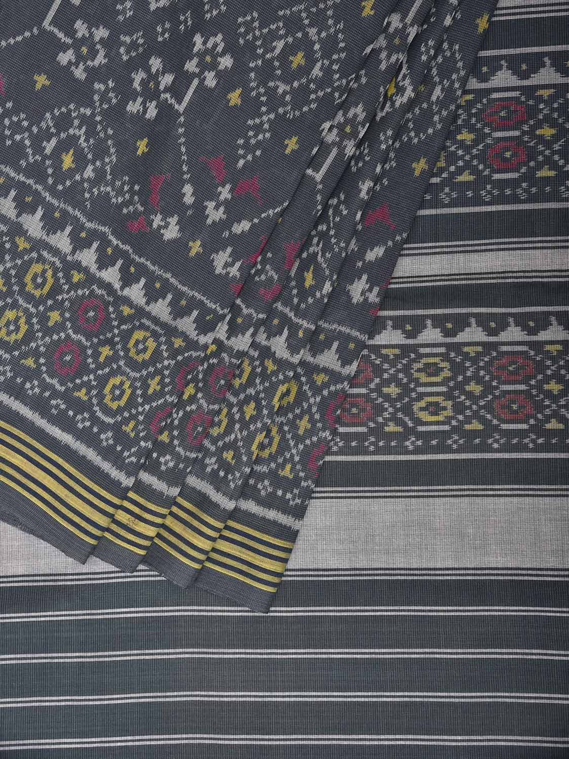 Dark Grey Ikat Cotton Handloom Saree with All Over Grill Design i0946