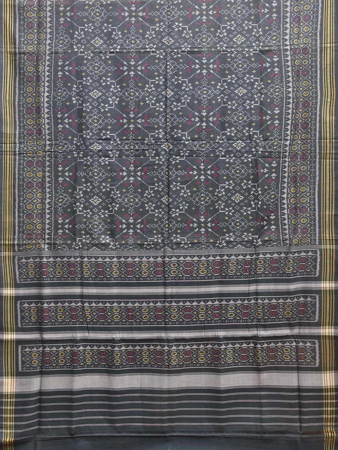 Dark Grey Ikat Cotton Handloom Saree with All Over Grill Design i0946