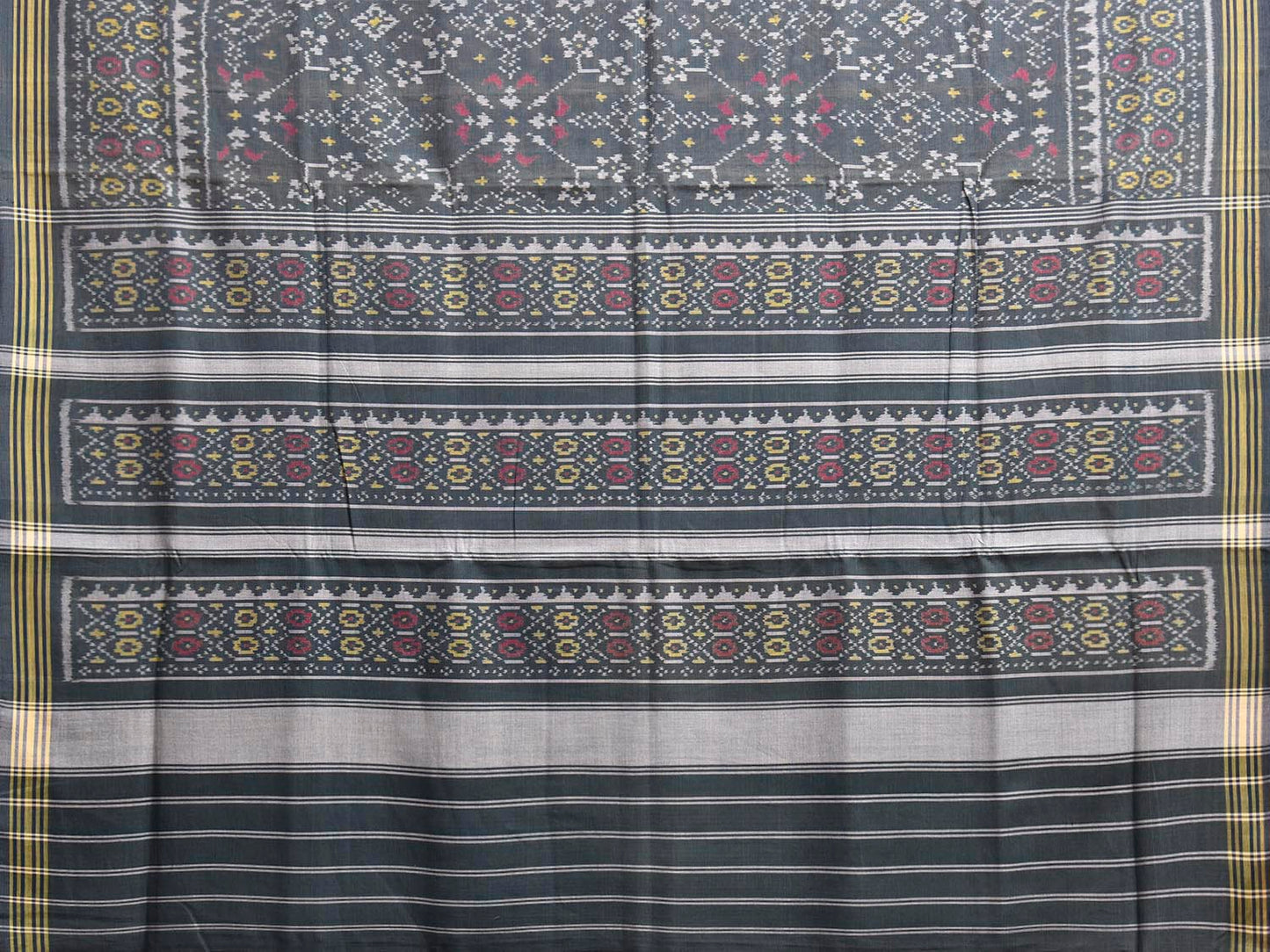 Dark Grey Ikat Cotton Handloom Saree with All Over Grill Design i0946