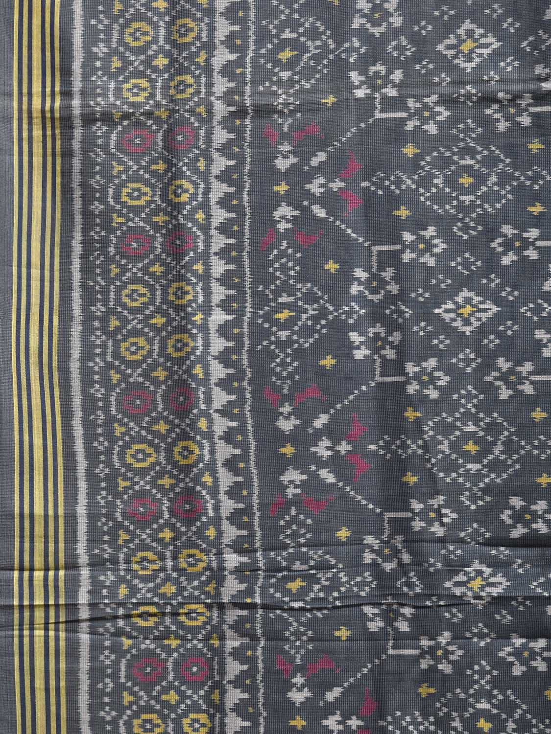 Dark Grey Ikat Cotton Handloom Saree with All Over Grill Design i0946