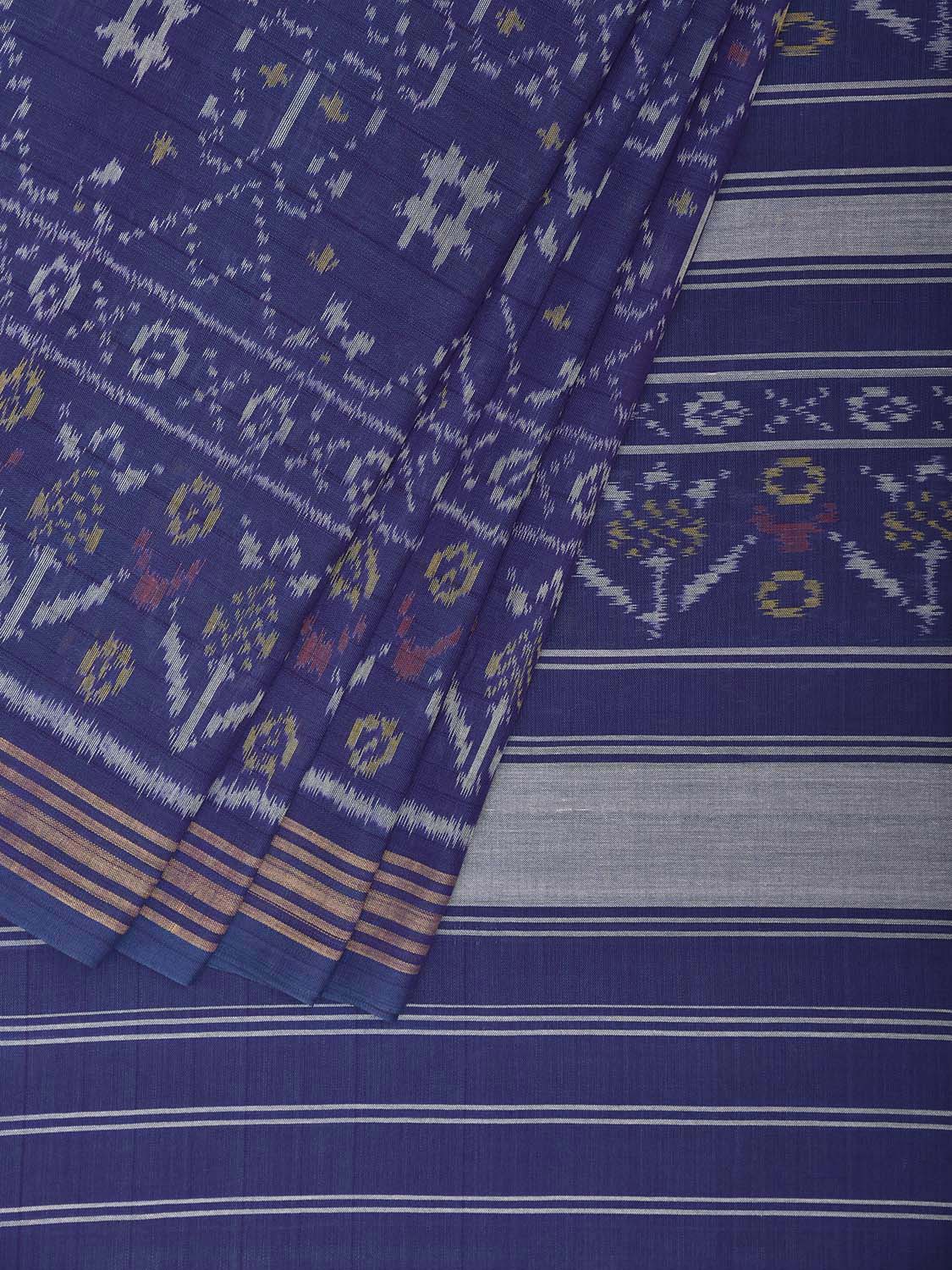 Dark Blue Ikat Cotton Handloom Saree with All Over Grill Design i0948