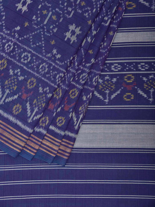 Dark Blue Ikat Cotton Handloom Saree with All Over Grill Design i0948
