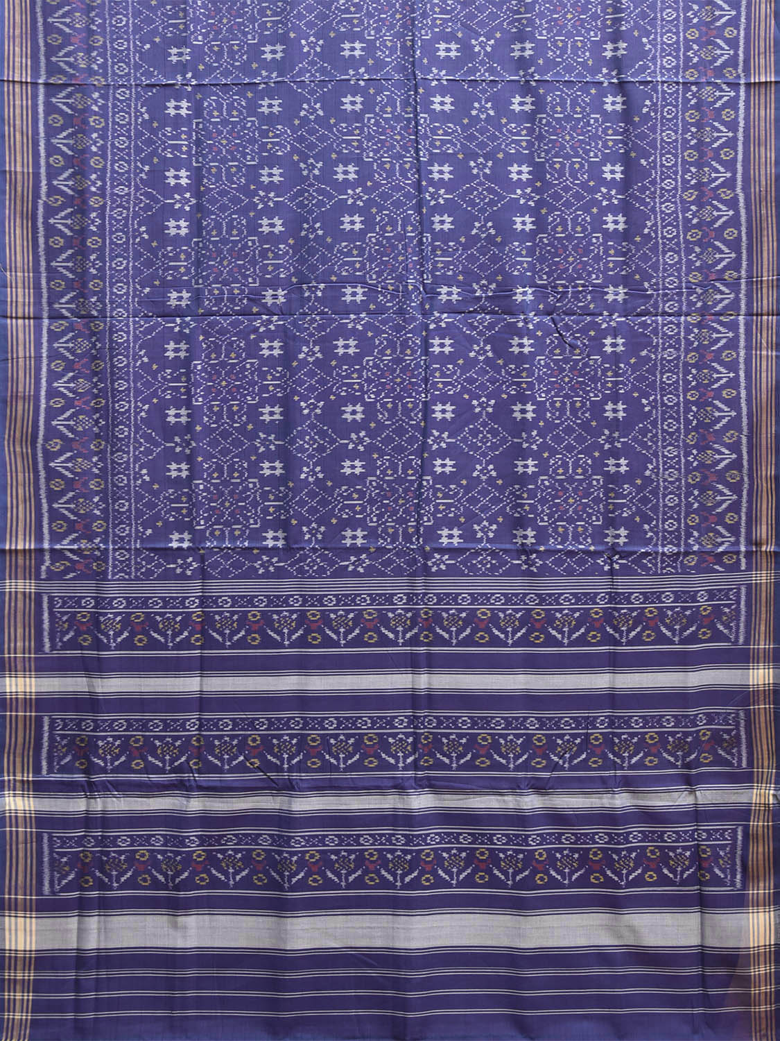 Dark Blue Ikat Cotton Handloom Saree with All Over Grill Design i0948