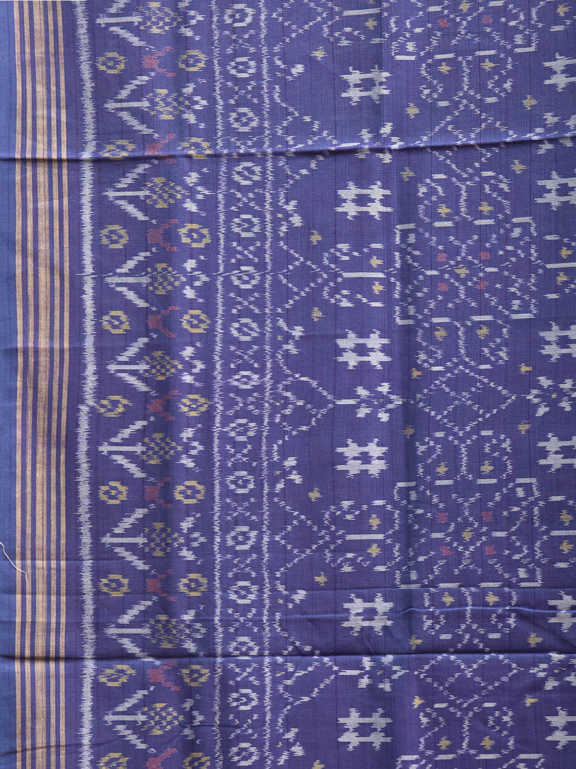 Dark Blue Ikat Cotton Handloom Saree with All Over Grill Design i0948