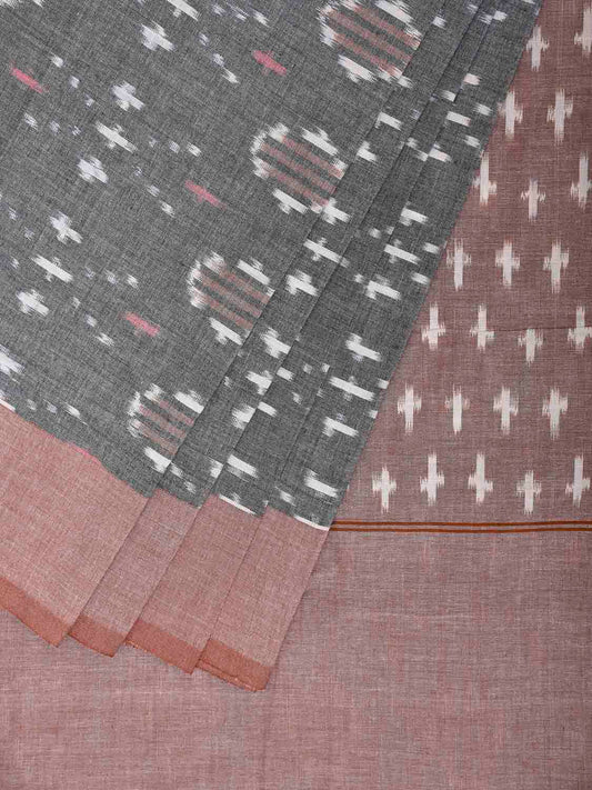 Grey Pochampally Ikat Cotton Handloom Saree with Body Buta Design No Blouse i0951