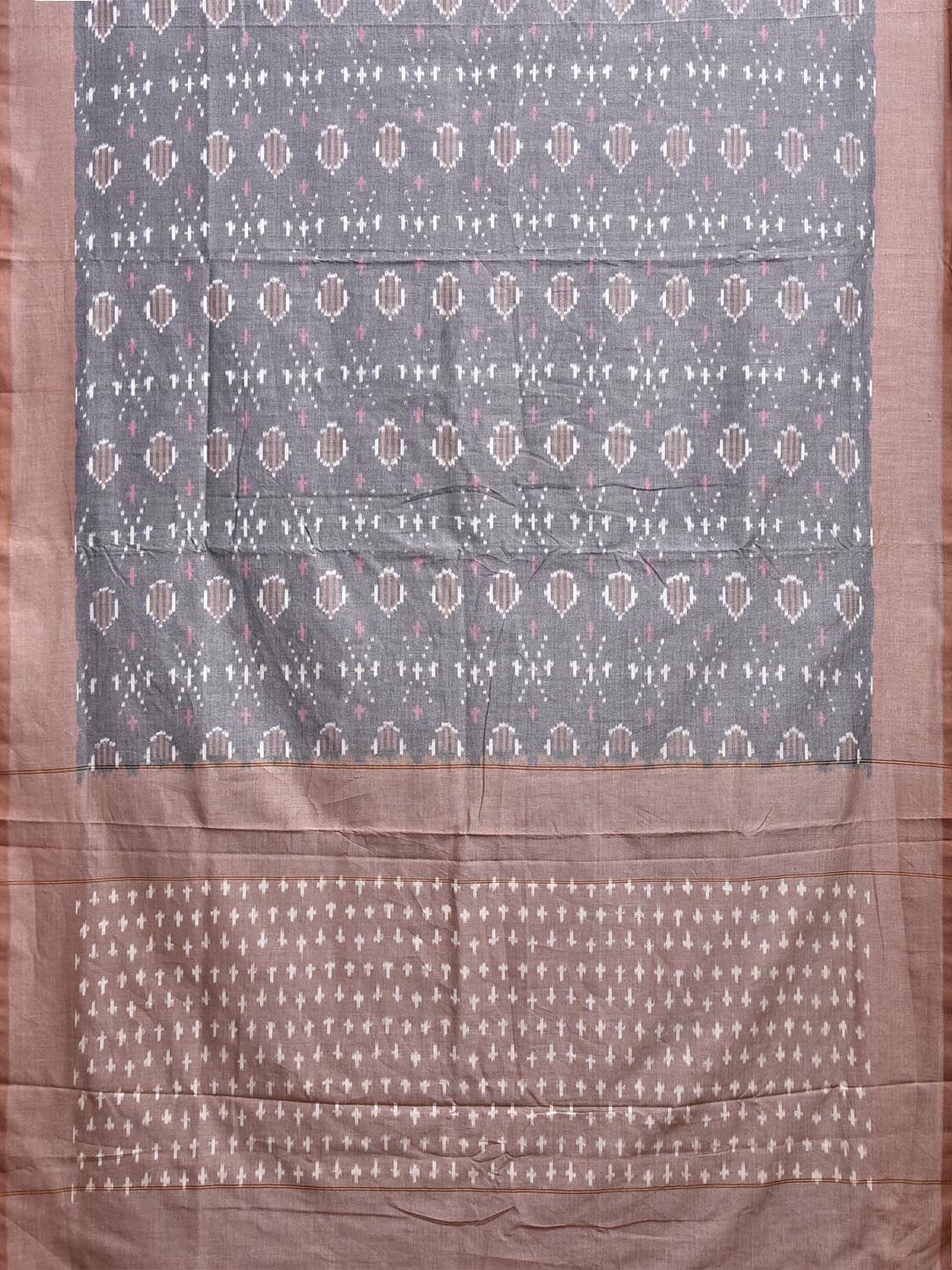 Grey Pochampally Ikat Cotton Handloom Saree with Body Buta Design No Blouse i0951