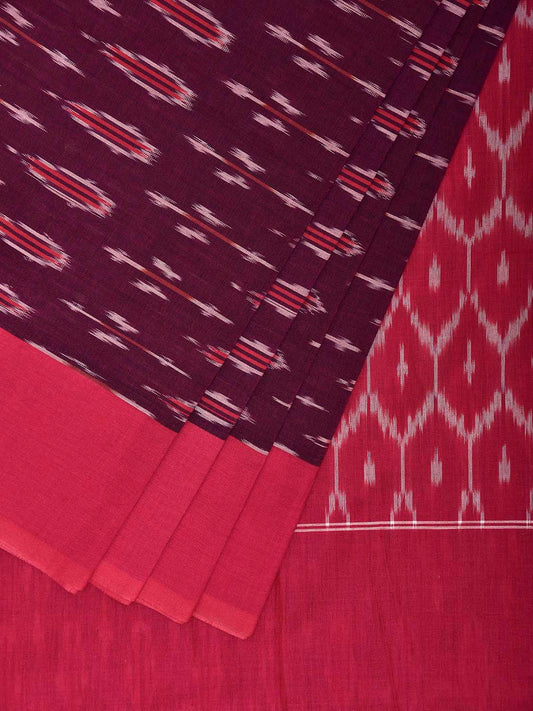 Wine and Pink Pochampally Ikat Cotton Handloom Saree with Body Buta and Grill Pallu Design No Blouse i0952