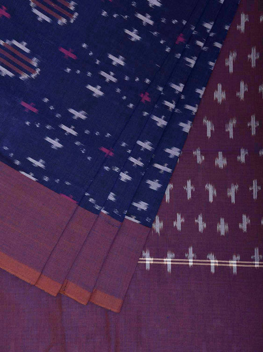 Blue and Purple Pochampally Ikat Cotton Handloom Saree with Body Buta Design No Blouse i0953
