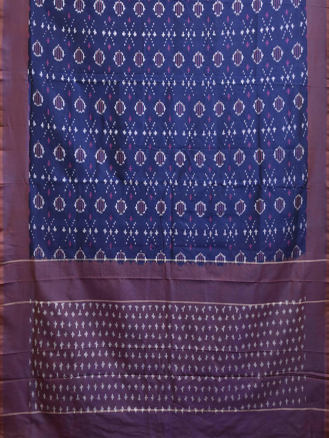 Blue and Purple Pochampally Ikat Cotton Handloom Saree with Body Buta Design No Blouse i0953