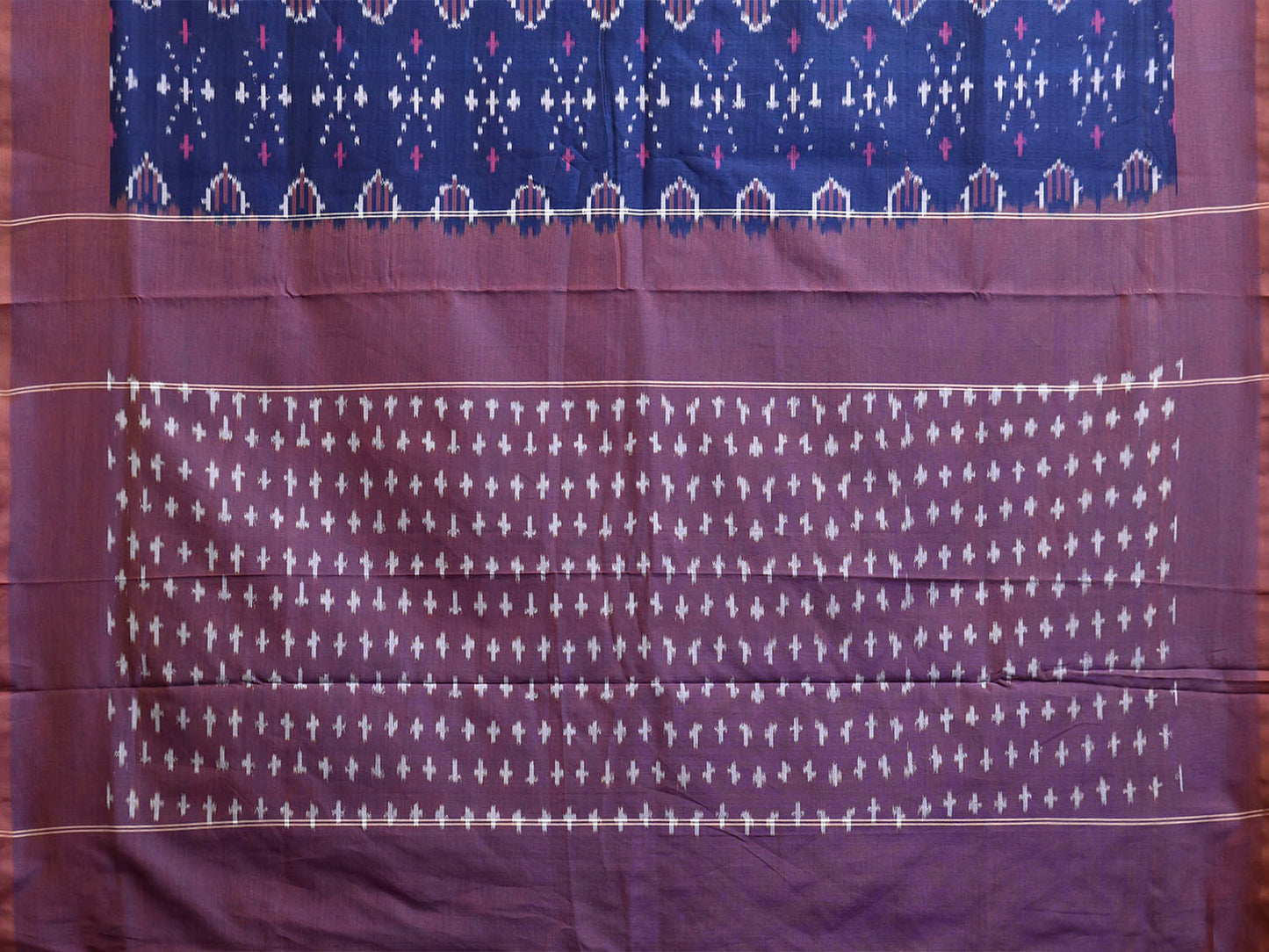 Blue and Purple Pochampally Ikat Cotton Handloom Saree with Body Buta Design No Blouse i0953