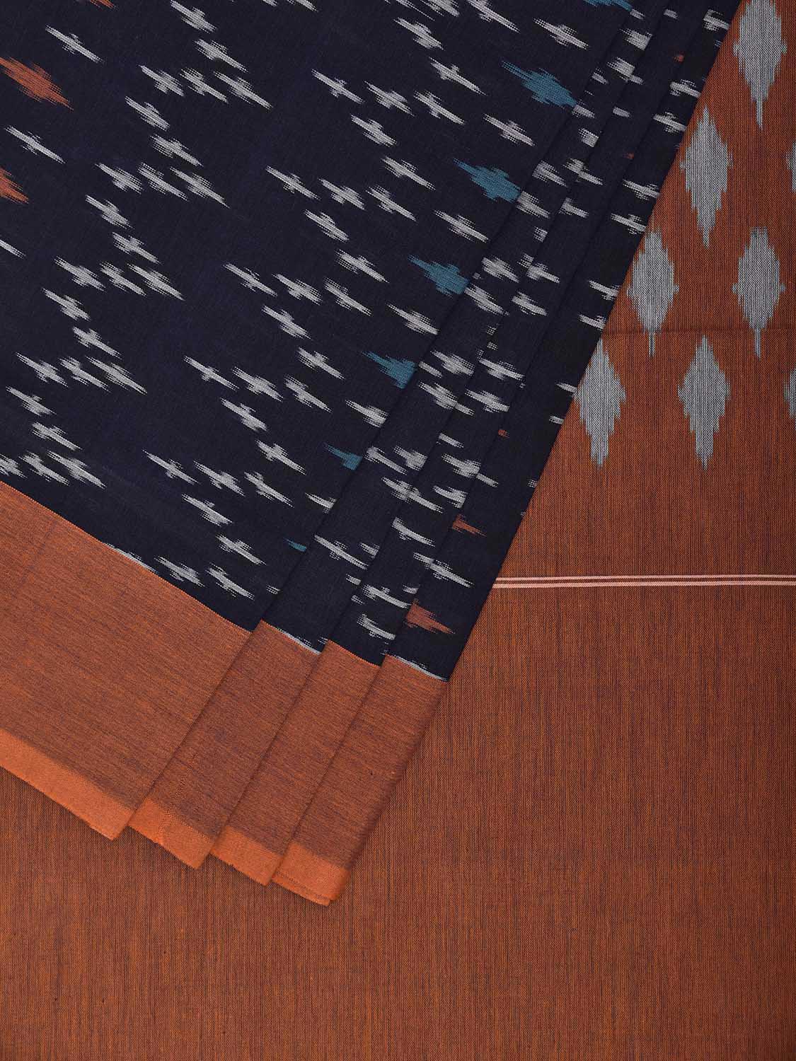 Navy and Mustard Pochampally Ikat Cotton Handloom Saree with All Over Design No Blouse i0957