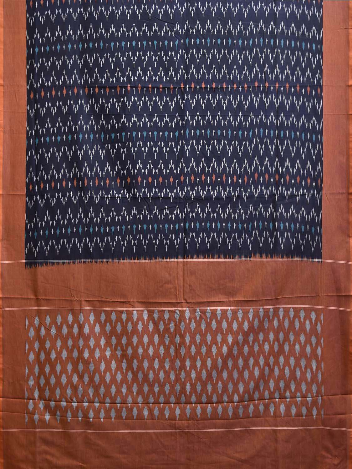 Navy and Mustard Pochampally Ikat Cotton Handloom Saree with All Over Design No Blouse i0957