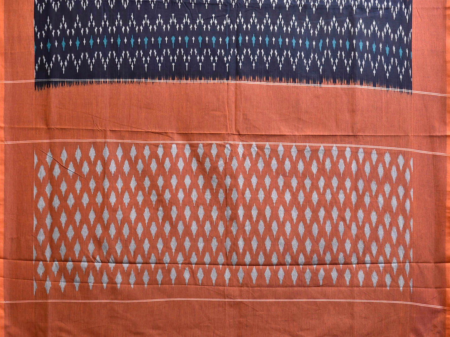 Navy and Mustard Pochampally Ikat Cotton Handloom Saree with All Over Design No Blouse i0957