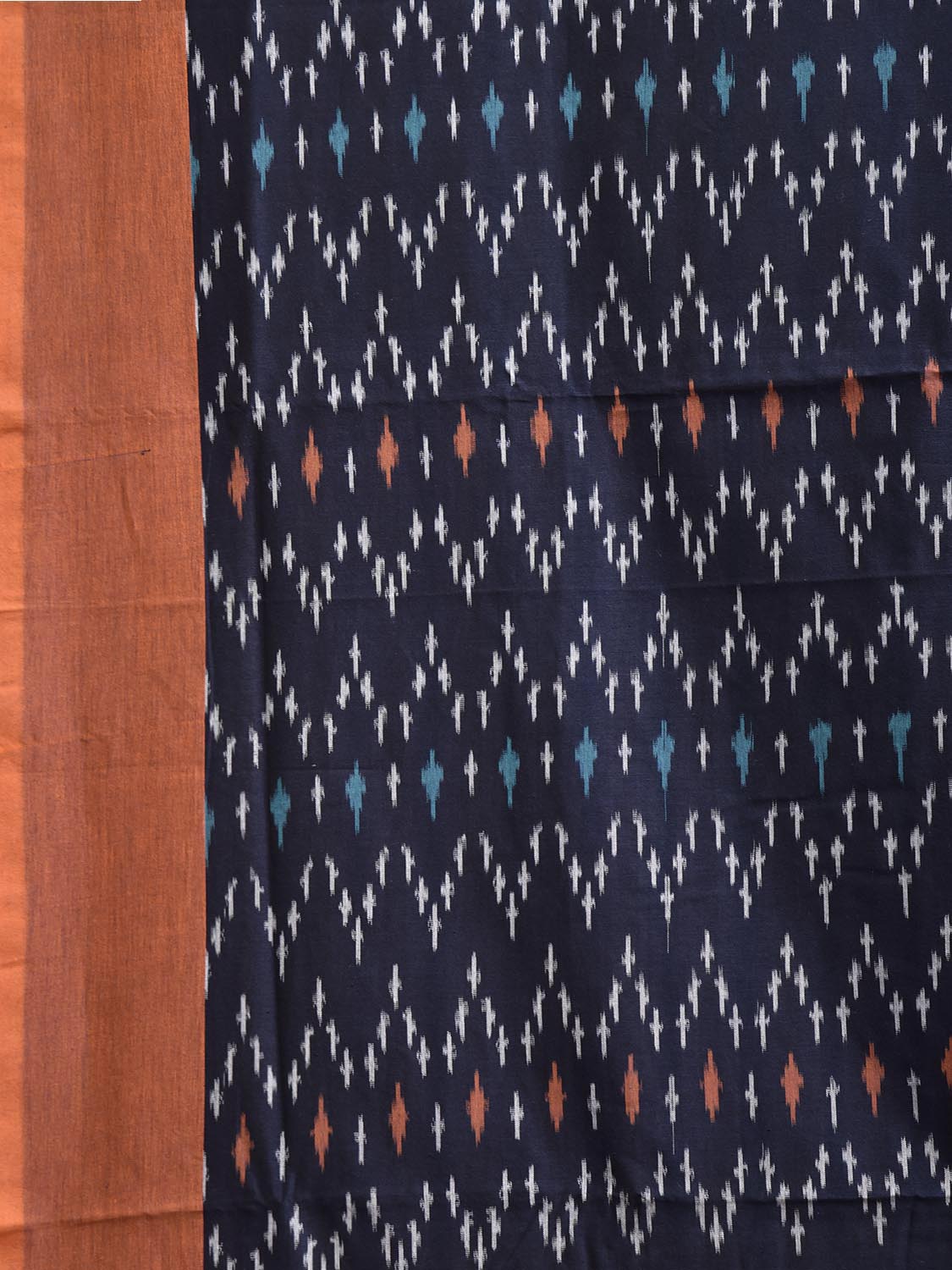 Navy and Mustard Pochampally Ikat Cotton Handloom Saree with All Over Design No Blouse i0957