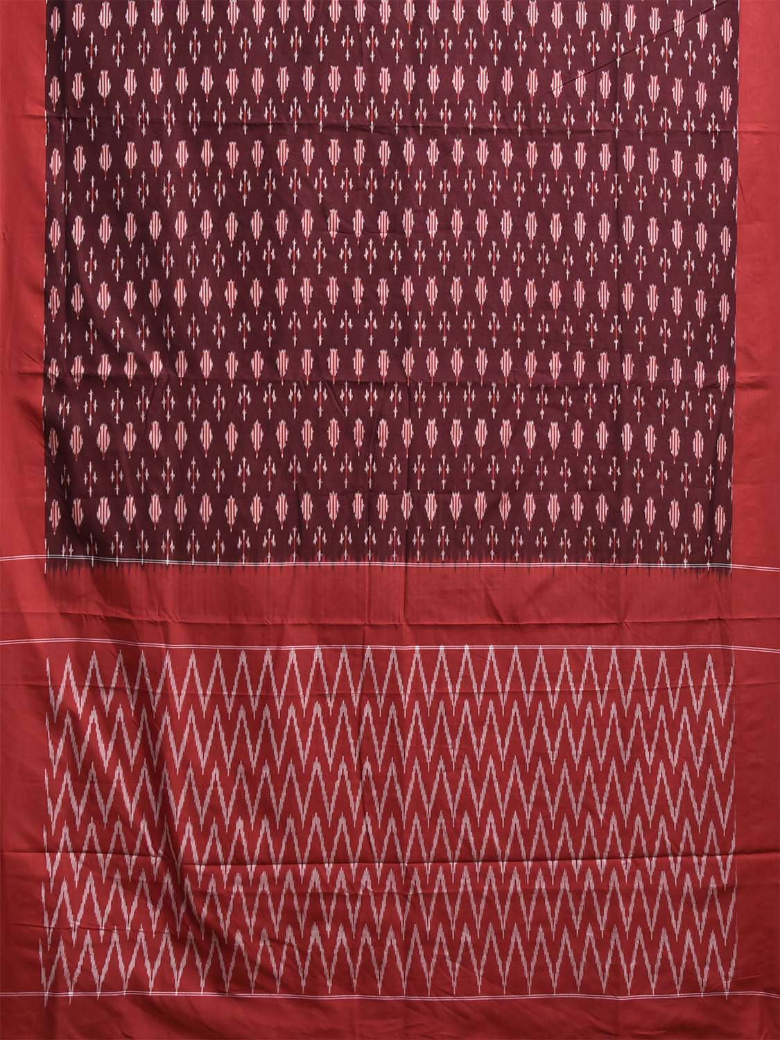 Maroon and Red Pochampally Ikat Cotton Handloom Saree with Zig-Zag Pallu Design No Blouse i0958