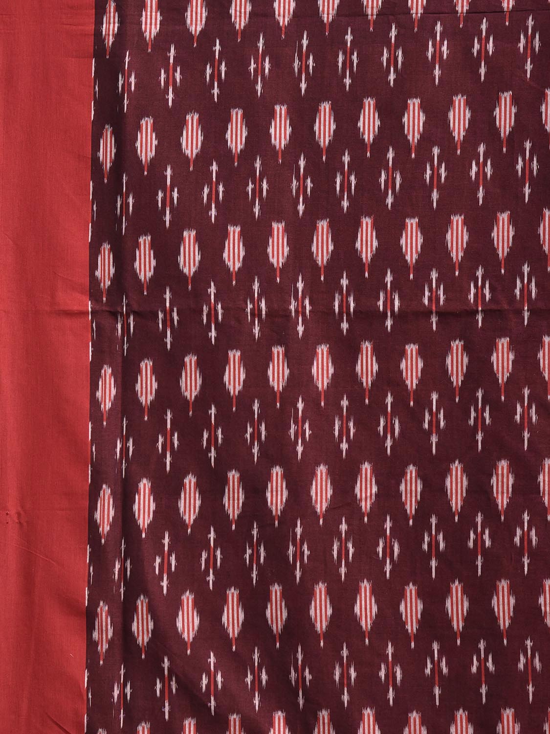 Maroon and Red Pochampally Ikat Cotton Handloom Saree with Zig-Zag Pallu Design No Blouse i0958