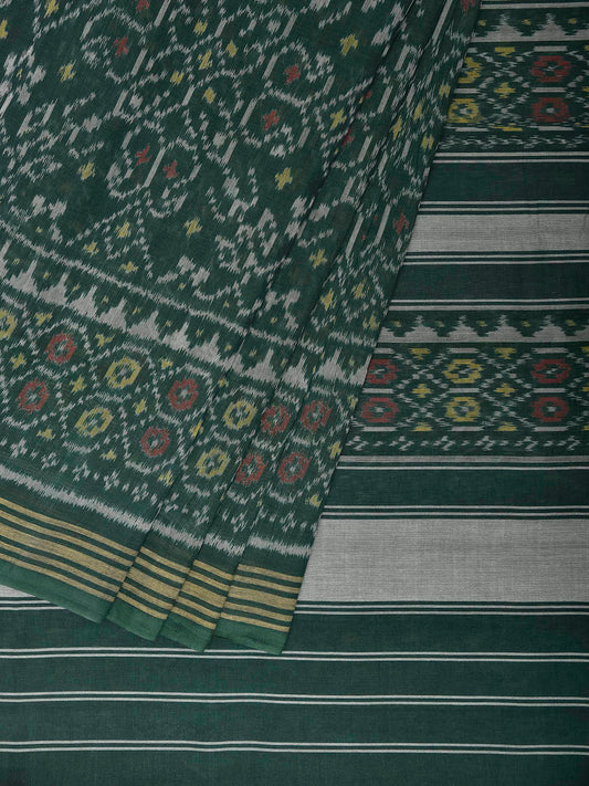 Green Ikat Cotton Handloom Saree with All Over Design i0959