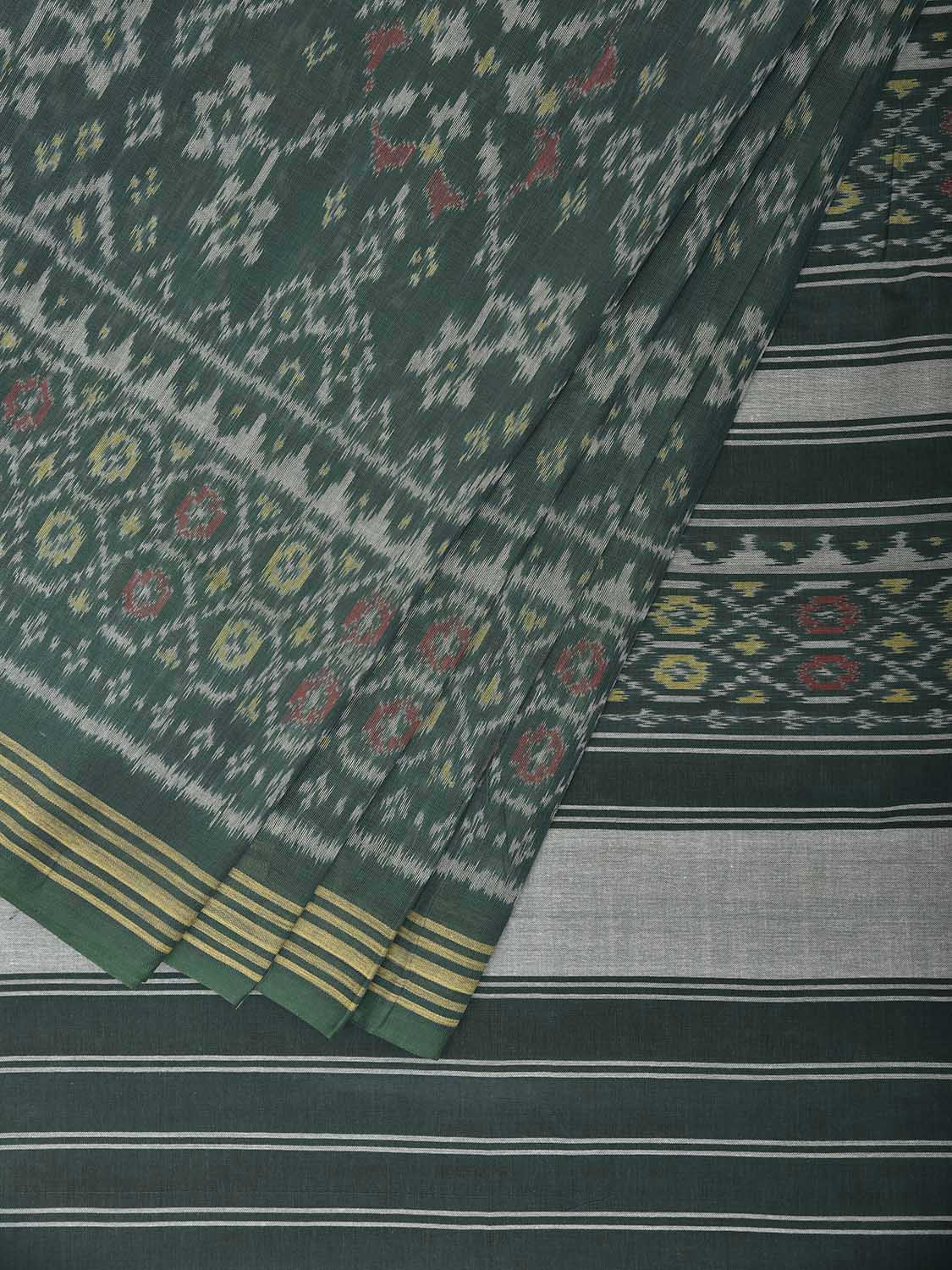 Green Ikat Cotton Handloom Saree with All Over Design i0960