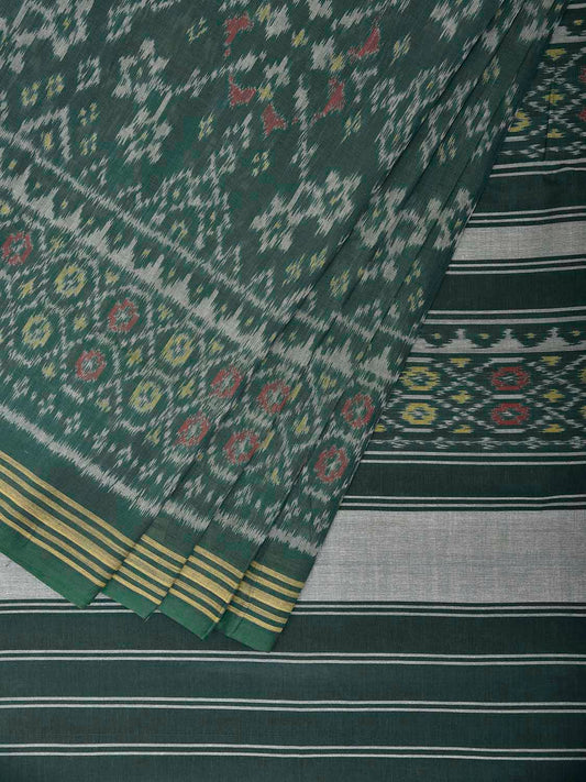 Green Ikat Cotton Handloom Saree with All Over Design i0960