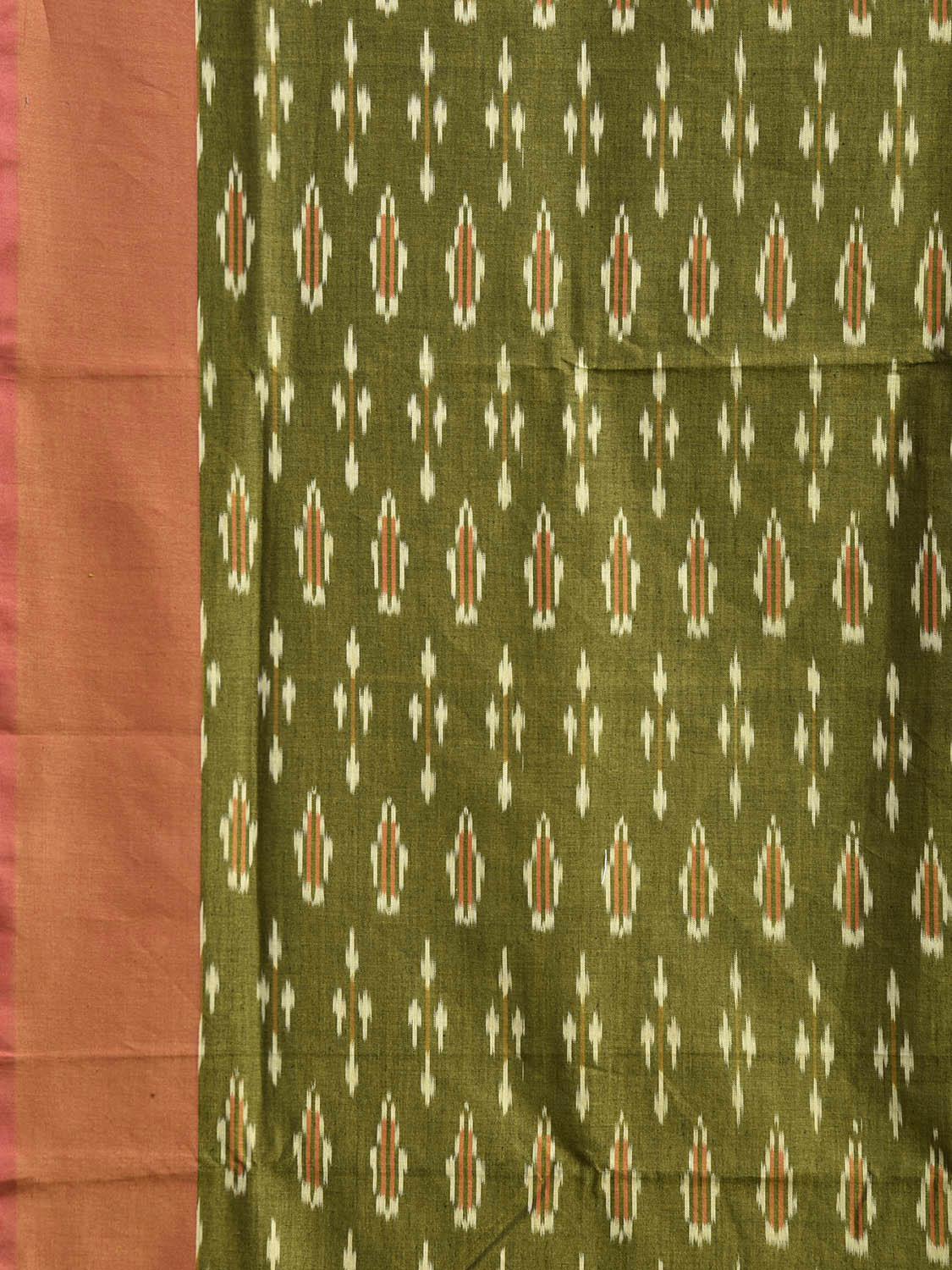 Green and Mustard Pochampally Ikat Cotton Handloom Saree with Grill Pallu Design No Blouse i0962