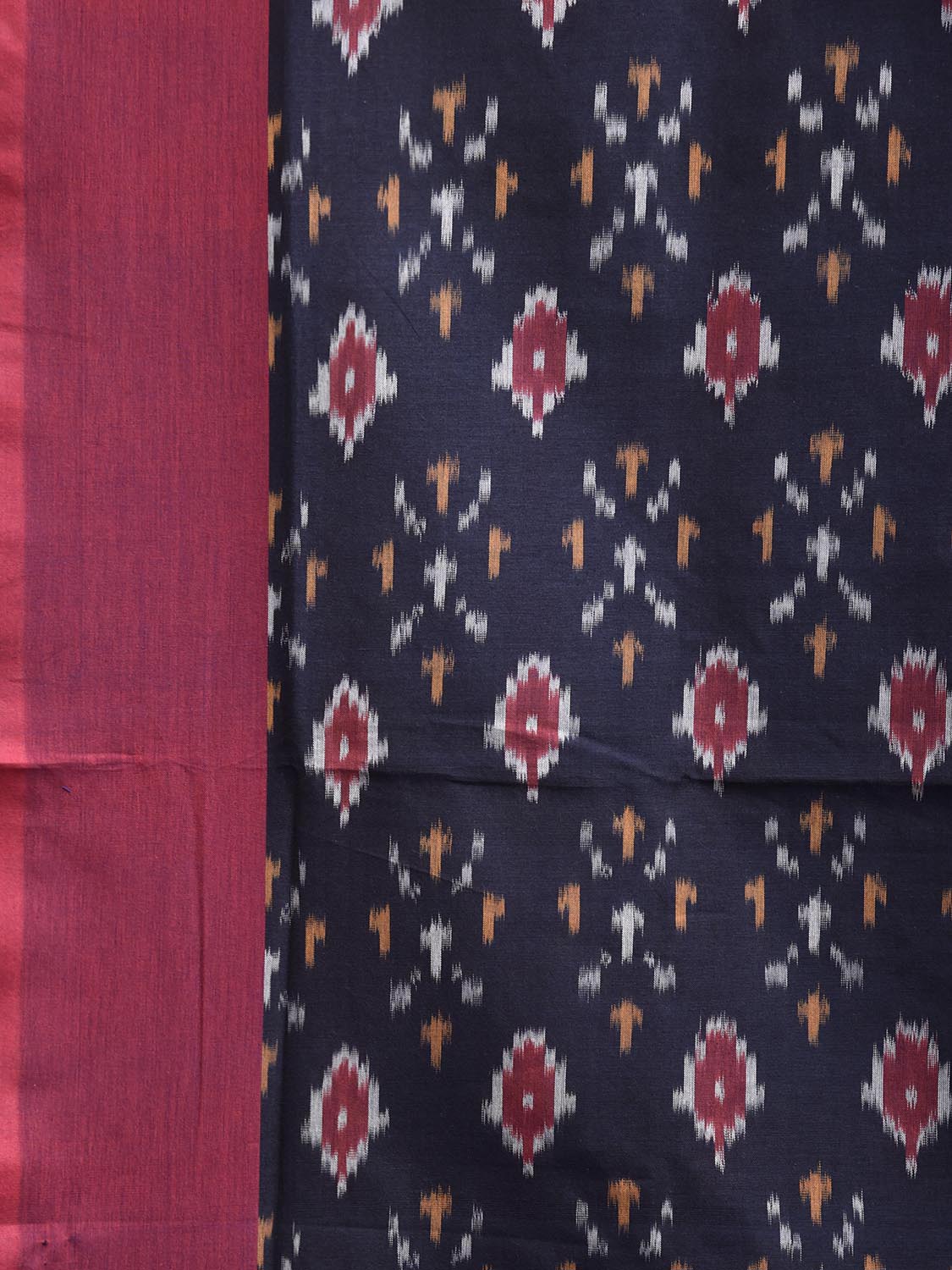 Navy and Dark Red Pochampally Ikat Cotton Handloom Saree with Body Buta Design No Blouse i0963