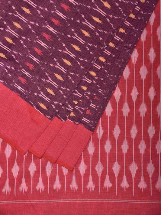 Burgundy and Red Pochampally Ikat Cotton Handloom Saree with Grill Design No Blouse i0964
