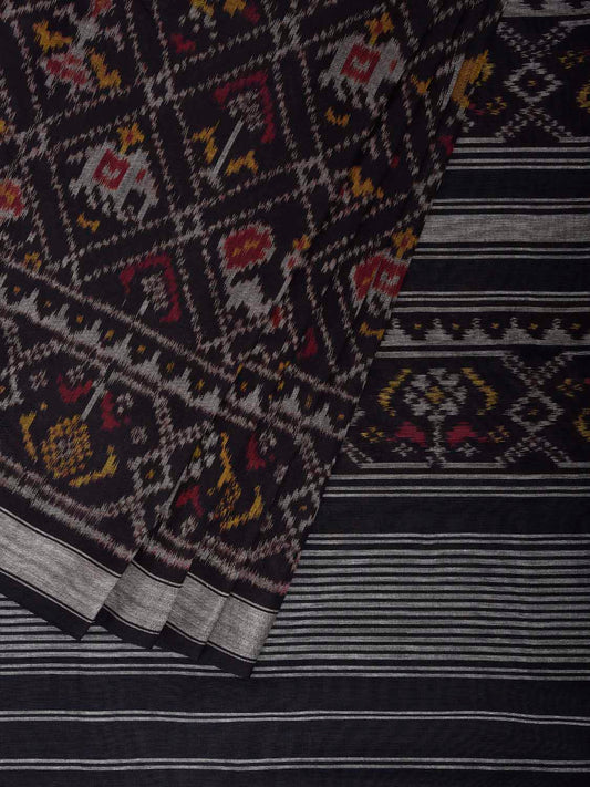 Black Ikat Cotton Handloom Saree with Grill and Buta Design i0966